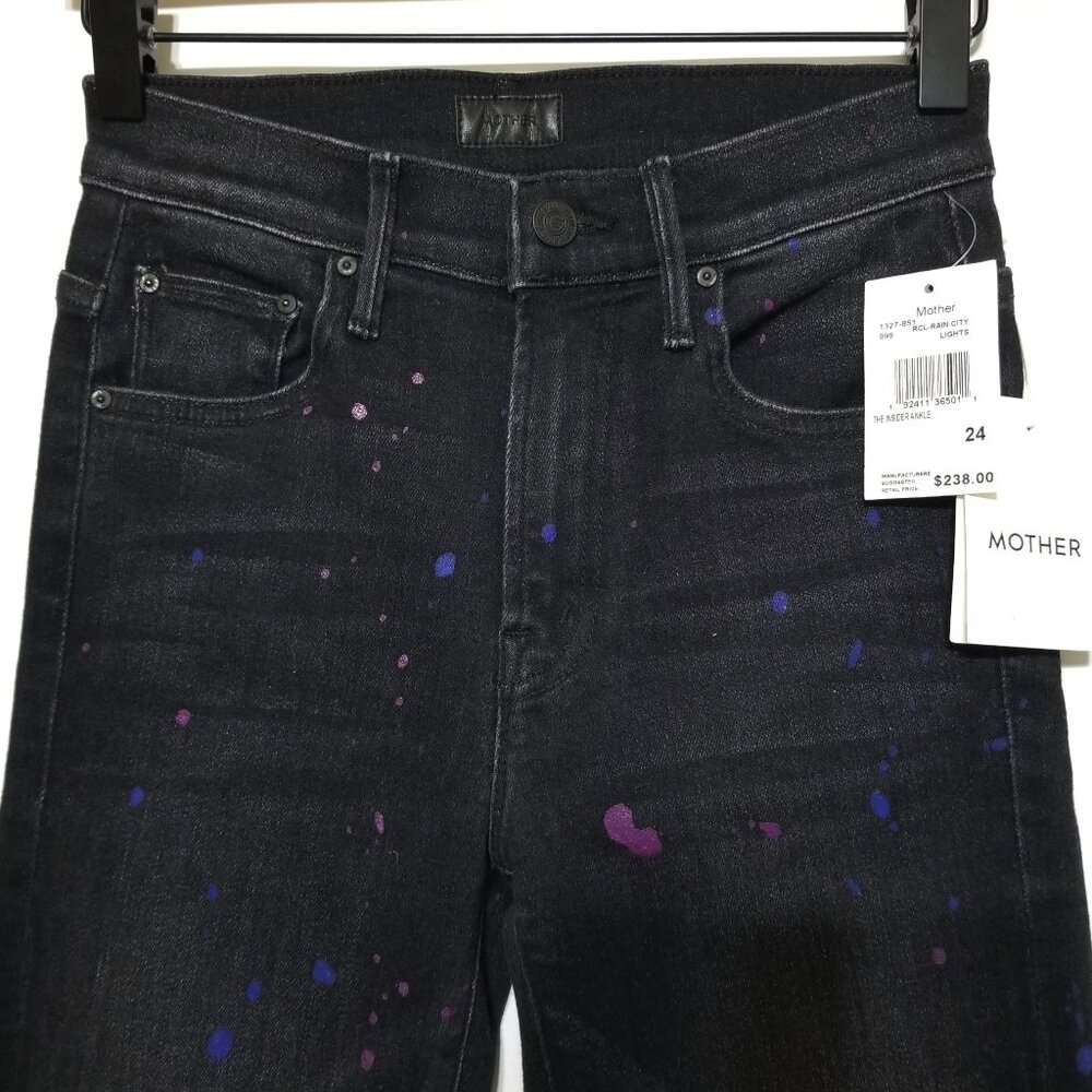 NWT Mother The Insider Ankle Bootcut in Rain City Lights Paint Splatter Print 24 - Picture 8 of 16